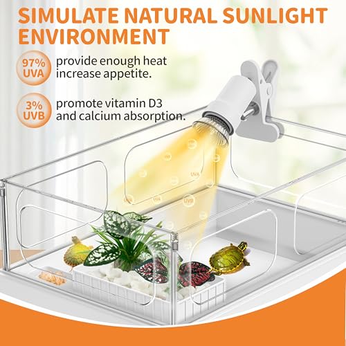 GOZILLA Reptile Heat Lamp, 360° Rotatable Turtle Light with 25W+50W UVA/UVB Reptile Light Bulbs, Turtle Lamp for Reptile and Amphibian Tanks, Terrariums and Cages.(White) - color: Lamp-White