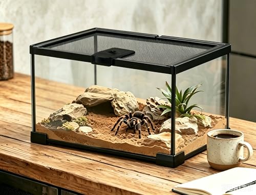 Small Reptile Glass Terrarium Tank: 2.5 Gallon Tarantula Enclosure 12x8x6 | Breeding Box with Lockable Top Opening Mesh Lid - 360°Full View Spider Enclosure for Hermit Crab Lizard Snake Millipede - color: Glass, size: 12x8x6