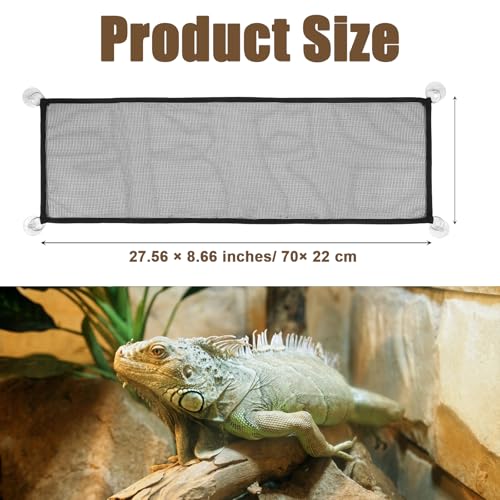 Bremorou Bearded Dragon Hammock Reptile Hammock with Suction Cups, Breathable Climbing Net Lounger for Lizard Gecko Snake Hermit Crab and Chameleon Reptile Tank Accessories Rectangle Black