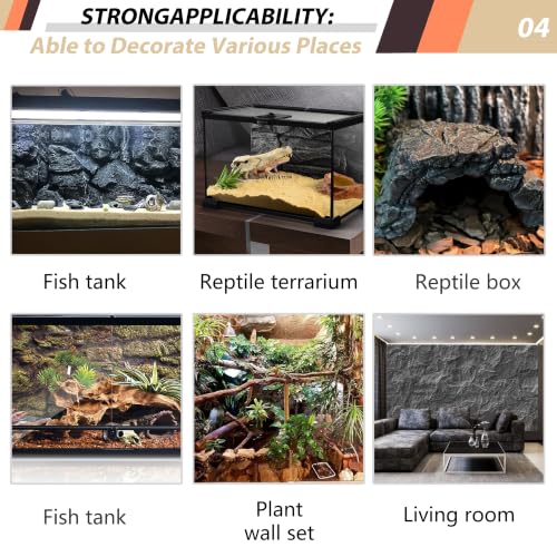 23.6x17.7in Rock Terrarium Background,3D Reptile Tank Background Board,Amphibian Stereo Backdrop Wall,Lizard Snake Gecko Spider Turtle Fish pet silo Background Decorative Panel(Brown) - color: brown-23.6"* 11.8"(1pcs)
