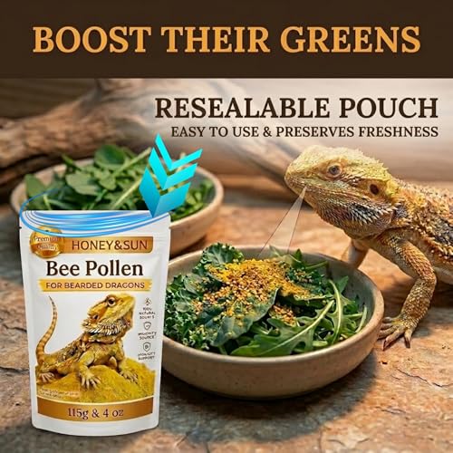 Organic Bee Pollen for Picky Bearded Dragons – HONEY&SUN® 4oz | Organic bee pollen that gets picky bearded dragons eating greens – pure, fine powder for daily vitamin & color support