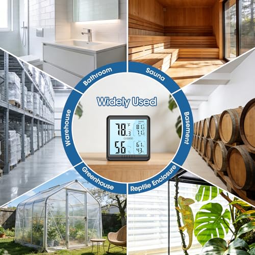 DOQAUS Hygrometer Indoor Thermometer Backlight Humidity Meter Black | 3.05in Large LCD Display, Digital Temperature Humidity Monitor with Max Min Records for Home, Bedroom, Baby Room, Greenhouse