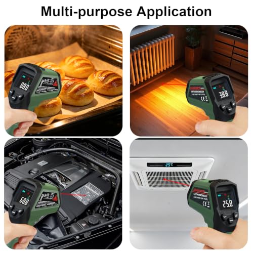 Infrared Thermometer Gun for Cooking Griddle,Grill,Oven,Fridge,A/C, Non Contact IR Thermometer Laser Temperature Gun with -58℉ to 1112℉,Color LCD,Cal Calibration, Adjustable Emissivity,Min Max Measure - color: Green