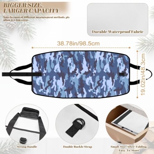 Urban Camo Print Firewood Log Carrier Foldable Wood Sack | with Reinforced Handles, Lightweight Portable, Large Capacity, for Camping and Backyard Parties - color: Navy Light Blue Urban Camo Print