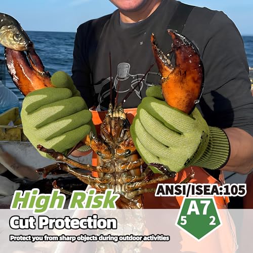Schwer 2 Pairs A7 Cut Resistant Fishing Gloves, Touchscreen, CR3009, S | Sandy Nitrile Coated, Superior Grip, Ideal for Fishing, Hunting, Hiking, Cycling, Climbing, Outdoor Activities and Sports - color: Army Green, size: Small