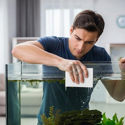 Vesici 24 Pcs Aquarium Algae Pad Double Side Algae Pad Aquarium Cleaner Sponge Non Scratch Fish Tank Scraper Cleaning Tools for Glass Acrylic Turtle Fish Tank Supplies(White)