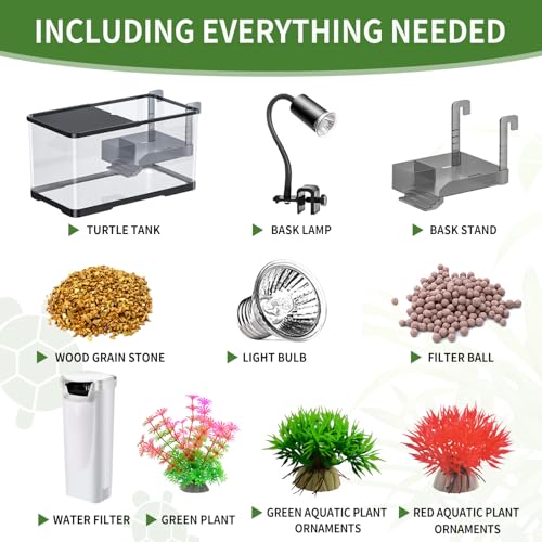 (Tank + Light + Filter + Filter Balls) Turtle Tank Kit, Turtle Tank Starter Kit,Bottom Drainage, Multi-Function Areas for Turtles, Crabs,Fishes, Amphibians,Reptiles. (15.75 x 8.64 x 8.64 Inch) - size: M+Light+Filter+Filter balls