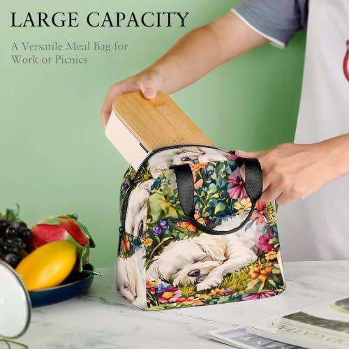 Spring Flowers Maltese Dog Lunch Bag for Women Men | Insulated Lunch Box Leakproof Food Meal Containers Reusable Foldable 6L Capacity Lunch Tote Bags for Work Picnic Travel - color: style-8