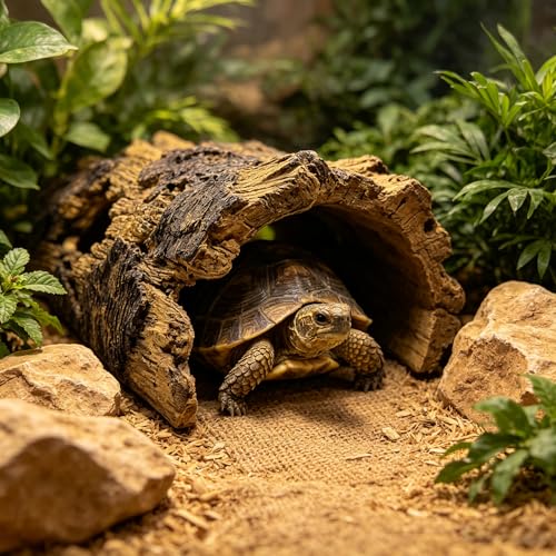 Resin Reptile Cave Statue - Extra Large Hollow Log for Bearded Dragon, Leopard Gecko, Crested Gecko Tank Accessories | Driftwood for Aquarium & Bearded Dragon Accessories (Khaki) - style: Khaki