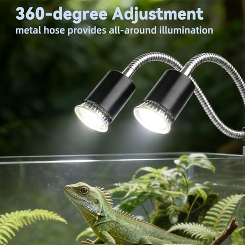 BNOSDM Reptile Heat Lamp, Dual-Head UVA UVB Light for Aquarium Turtle Tank, Reptile Lamp Fixture with 2*50W Basking Light and 360° Rotatable Timing & Dimming, Tortoise Heat Lamp for Lizard Snake Chick - color: Dual-head Black