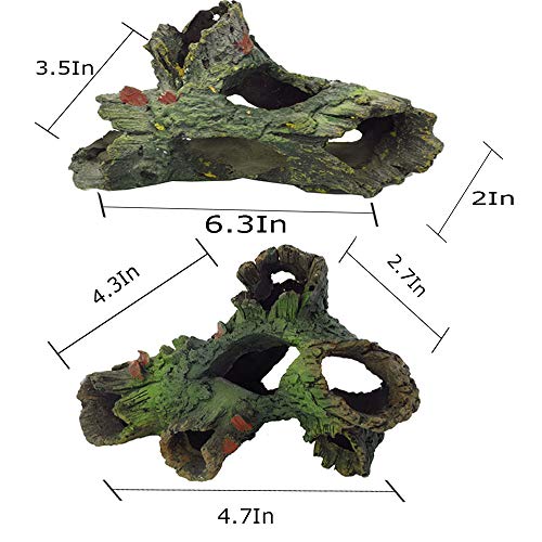 Tfwadmx Decaying Trunk Aquarium Ornament, Betta Fish Hideout - Small Resin Aquarium Decoration Log with Holes & Caves - size: Style 1 (2 PCS)