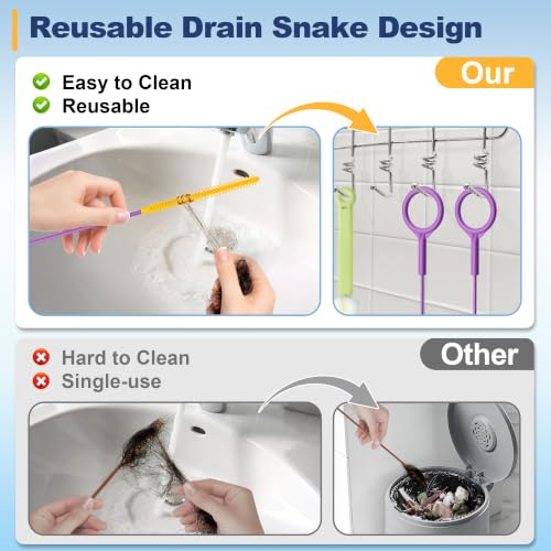 Drain Snake 35-Inch, Reusable Drain Clog Remover for Shower Drain, 5 Pack | Break-Resistant Metal Sink Snake with Nylon Layer, Flexible 0.23" Slim Drain Cleaner Tool for Bathroom, Bathtub, Kitchen Sink