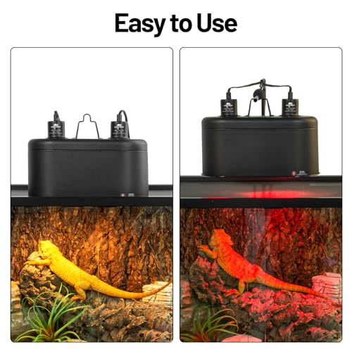 Dual Reptile Light Fixture with Separate Switches, 11.2in Double Dome Light Fixtures for Reptile Heat Lamp, Max 150W, Terrarium Habitat UVB Light Fixture for Reptiles Amphibians