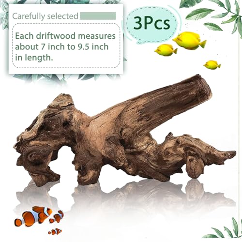 Tfwadmx Natural Driftwood Aquarium Decor Wood Branches, 3 Pieces 7-9.5" Fish Tank Driftwood Decoration, Terrarium Mopani Wood for Aquarium Freshwater Reptile Tank - size: Medium: 7-9.5"(3Pcs)