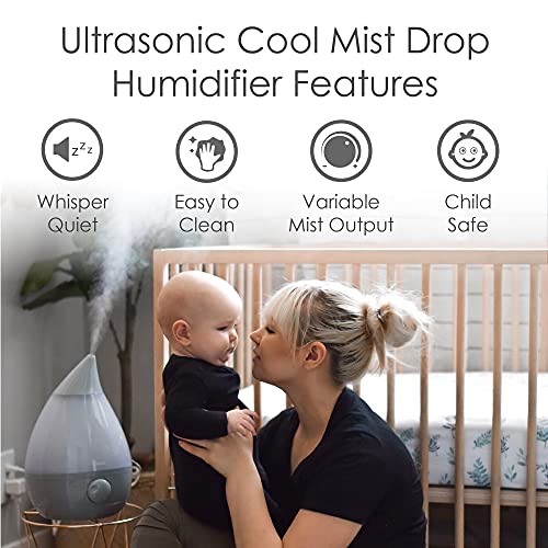 Crane Ultrasonic Cool Mist Humidifier for Bedroom, Baby Nursery, Kids Room, Plants, or Office, Large 1 Gallon Tank, Filter Optional, Grey - color: Grey