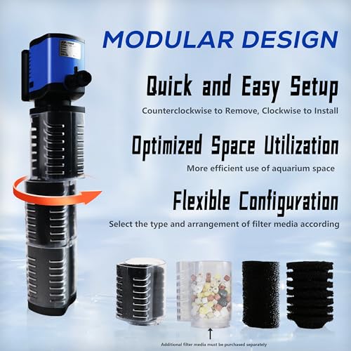 Internal Aquarium Filter for 75-200 Gallons Tank, Removable, Submersible Fish Tank Filter, 400GPH Powerful Pump for Large Fish Tanks, Turtle Tanks, Deodorization Decontamination Filter System - size: 75-200 Gallon Fish Tank
