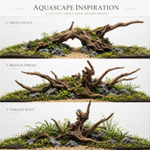 emours Natural Aquarium Driftwood, Horizontal Root Style Wood for Fish Tank Decor, Unique Driftwood for Aquascape, Terrarium and Reptile Display (8-12" (20-30 cm)) - size: 8-12" (20-30 cm)