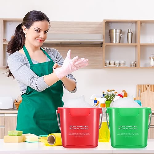 Yaomiao 4 Pcs Cleaning Bucket 3 Qt Sanitizing Bucket,Red, Green | Restaurant Small Square Detergent Pail with Measurements Spout and Handle, for Home, Kitchen, Office, Commercial Use - color: Red, Green