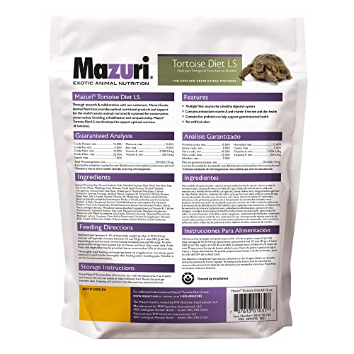 Mazuri Low Starch Tortoise Diet, for African Spurred/Sulcata, Desert, Egyptian, Galapagos, Gopher, Greek, Leopard, Pancake, Radiated or Yellow-Footed Tortoise, 12 oz - size: 12 Ounce (Pack of 1)