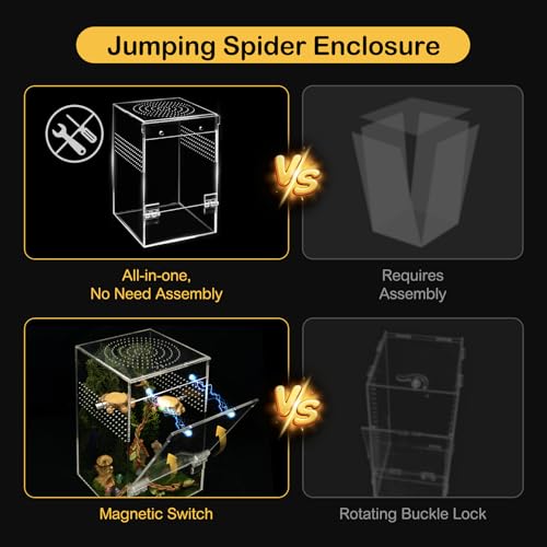 Jumping Spider Enclosure Starter Kit,Escape Proof Forest Terrarium | Praying Mantis Terrariums,Transparent Acrylic Complete Bug Habitat,All In One Arboreal Tarantula Cribs Cage,Insect Container - color: Green, size: Large