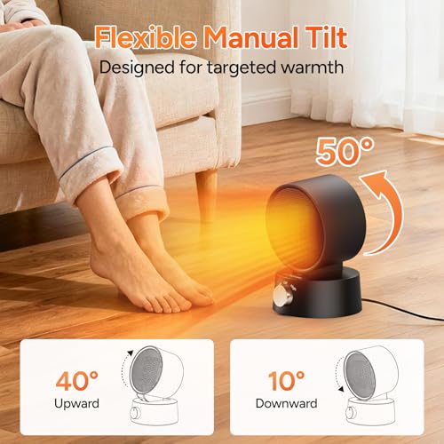 DR.PREPARE Small Space Heater for Indoor Use with Adjustable Tilt, 600W Portable PTC Ceramic Electric Heater for Home Office Bedroom, Fast Heating, Tip-Over & Overheat Protection - size: 7.8''H/50° Manual Tilt