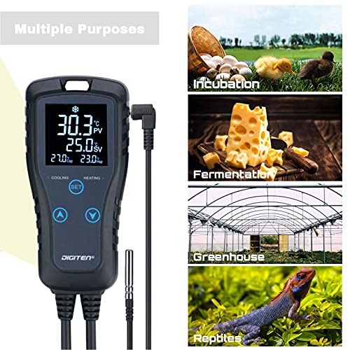 DIGITEN DTC102 Temperature Controller Outlet 2-Stage Plug in Thermostat Digital Greenhouse Thermostat Reptiles Temperature Controller Heating Cooling Mode for Homebrewing Fermentation Space Heater - style: 2-Stage Temperature Controller
