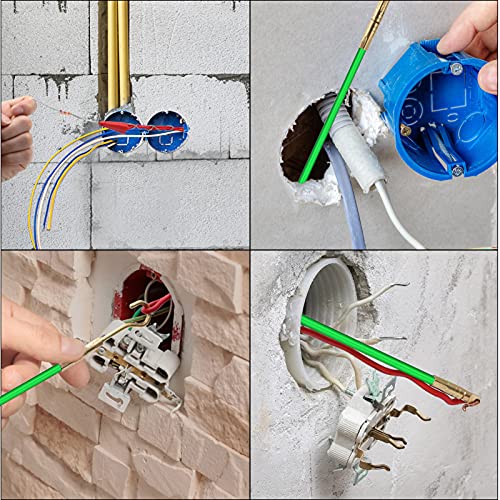 21 Feet Fiberglass Fish Tape Cable Rods, Electrical Wire Running Pull/Push Kit with Hook and Hole Kit Glow Rod, Hook Hole, Green - size: 21FT