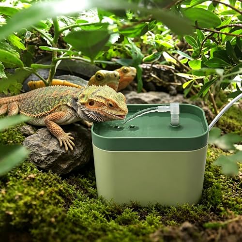 Reptile Water Bowl with Filtration System,Drinking Fountain,Bearded Dragon Tank Accessories,Reptile Habitat Waterfall for Bearded Dragon,Leopard Gecko,Chameleon,Snake Pet Accessories