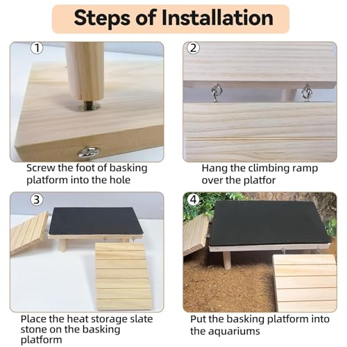 Bearded Dragon Basking Platform with Climbing Ramp,Reptile Basking Rock Slate,Wooden Platform Hide Cave Tank Accessories for Lizard Tortoise Leopard Gecko Snake (M) - size: M - 11.8"D x 5.9"W x 4.7"H