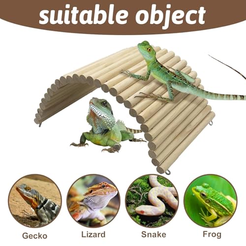 Hamiledyi 15.66 x 7.8 inch Wooden Reptile Hideout, Bearded Dragon Bendy Bridge, Reptiles Hide Cave Habitat Decor, Climbing Ladder Hiding Hut for Lizards Gecko Spiders Snakes Tortoise - size: 15.66 x 7.8 inches
