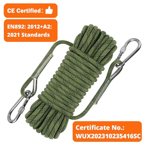 AOLEBA 10.5 mm Static Climbing Rope 10M(32ft) 20M(64ft) 30M(96ft) 50M(160ft) 70M(230ft) Outdoor Rock Climbing Rope, Escape Rope Ice Climbing Equipment Fire Rescue Parachute Rope - color: Army Green, size: 64ft