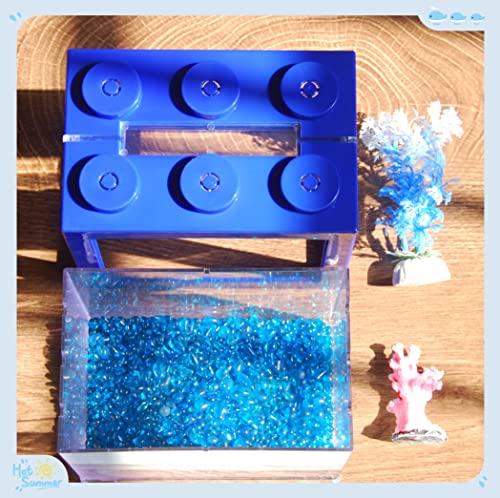Small Betta Fish Tank, Stackable Mini Fish Tank Aquarium Tank Kit, 3/5 Gallon Rectangular Fish Bowl with Aquarium Gravel Decoration, Tiny Cube Tank for Seaweed Balls Sea Monkeys - color: Blue