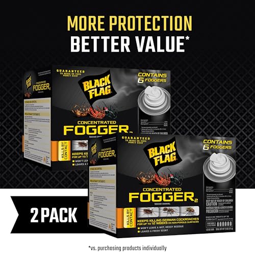 Black Flag Concentrated Fogger, 6 Ct-1.25 Oz Cans, Indoor Insecticide, 2 Pk | Kills Roaches, Ants*, Fleas, Spiders**, Mosquitos and More As Listed by Contact, Treats Up To 2,000 Cu. Ft., Use Indoors - size: 6 Count (Pack of 2)