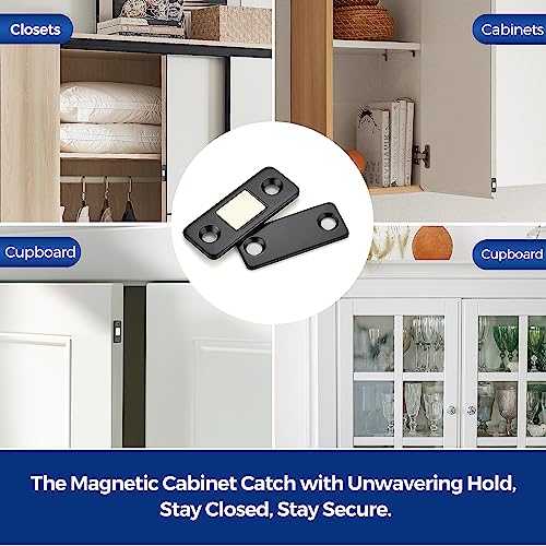 Ultra Thin Cabinet Magnetic Door Catch Stainless Steel,Matte Black,12 Pack | Cabinet Magnets Adhesive Drawer Latch, Stick-On Mount, For Cabinets, Drawers, Closets, Cupboard Wardrobe - color: Black