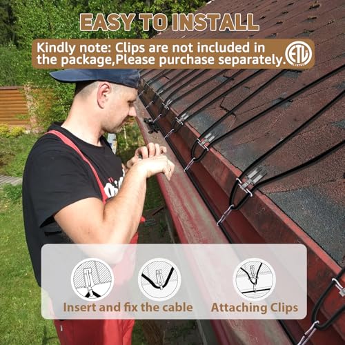 HEATIT JHSF1 Self-Regulating Heating Cable, Roof & Pipe Protection, 75FT | Pre-Assembled Heat Cable Prevents Roof Ice Dams and Pipe Freezing, Providing Automatic Winter Freeze Protection - color: 5W/FT, style: 75-Feet