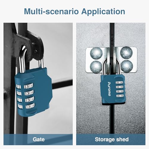 Puroma 1 Combination Lock Locker 4 Digits Combo Padlock Gym Peacock Blue | For School Gate Fence Toolbox Hasp Storage, Outdoor, Resettable, Weatherproof, Side Window, Crack Cut Resist, Hardened Steel - color: Peacock Blue