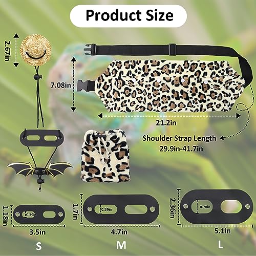 Bearded Dragon Leash and Harness Set, Bearded Dragon Accessories(Include Leopard Print Chest Pack, Lizard Clothing&Leash, Small Straw Hat), Beardeds Dragon Decor Suit for Outdoor Travel - color: Leopard