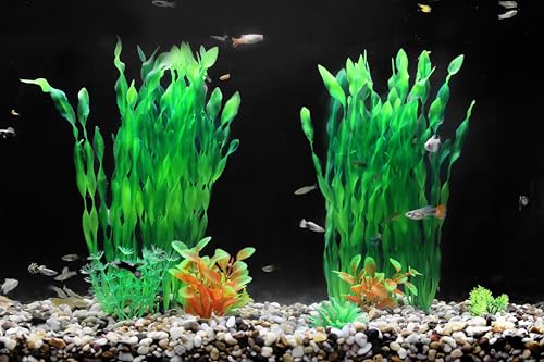 AQUANEAT Fish Tank Artificial Plants, Aquarium Plastic Seaweed Decorations, 11.75Inch Tall Fake Green Accessories, 10 Packs - size: 11.75inch