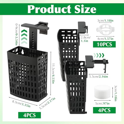 4 Pack Adjustable Aquarium Plant Holders, Hanging Hydroponic Baskets | Fish Tank Plant Holder with Plant Fixing Clips and Growing Sponges for Plant Cultivation and Aquascape Accessories Decoration