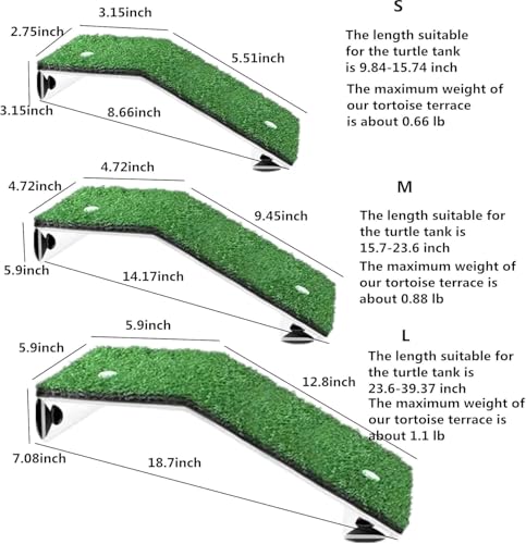 alfyng Turtle Resting Basking Platform, Tortoise Ramp Simulation Grass Reptile Ladder Resting Terrace Fish Tank Aquarium Turtle Dock Floating Décor for Reptile Frog Terrapin (M) - color: M