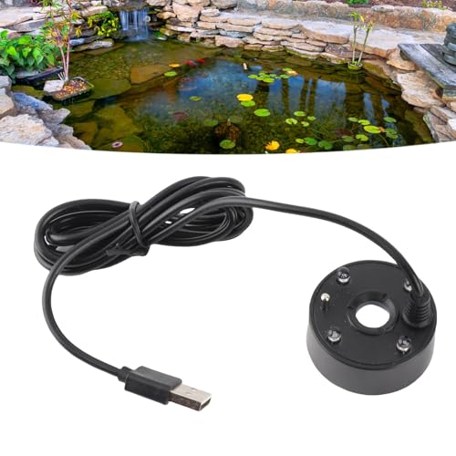Ultrasonic Mist Maker, 5V Mini USB Fogger Water Fountain Pond Fog Machine with Colorful LED Lights, Halloween Party Decorations Fogger for Fishtank Vase (Black)