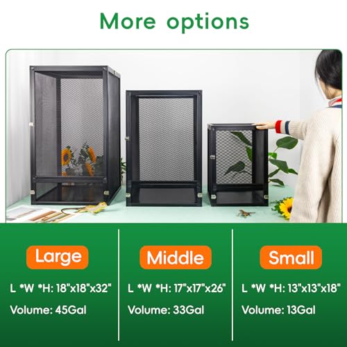33 Gal Foldable Reptile Terrarium for Gecko & Dragon | detachable & foldable design for portability. High airflow mesh. Fits crested geckos, chameleons & dragons - size: 26x17x17 Inch