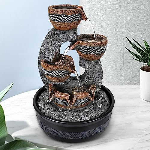 15.7''H Tabletop Water Fountain with LED Lights - Peaceful and Relaxing Water Sound - Small Desktop Waterfall Fountain for Home and Office Decoration - color: Dark Grey