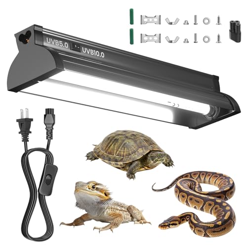 Dual-Mode 8W T5 UVB Light for Reptiles, Switchable 5.0/10.0 UVB Light for Tropical & Desert Reptiles, 12.4inTerrarium Hood Fixture for Bearded Dragon, Gecko, Tortoise, Snake