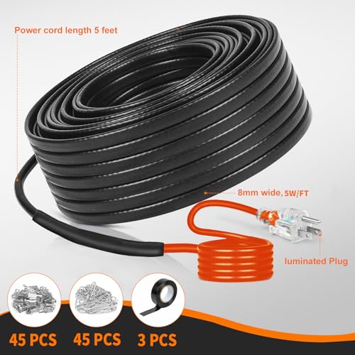 Heat Tape for Water Pipes Roof & Gutter Snow De-Icing 160FT | Heat Cable 5 Watts Per Foot, Water Line Heat Tape Keeps Water Flowing at -40°F 5W/FT, 120V 160 Feet - size: 160FT