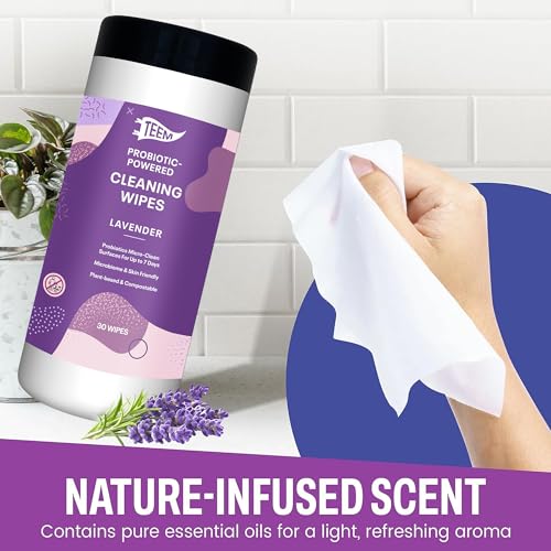 Probiotic Cleaning Wipes with Lavender Essential Oil, Microcleans Surfaces for up to 7 Days, Home Compostable & Biodegradable, All-Natural Multi Surface Wipes by SCD Probiotics, 90 Sheets (Pack of 3) | Microcleans Surfaces, Multi Surface Wipe, Home Compos