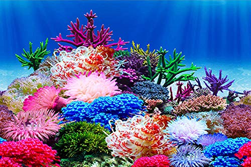 ELEBOX New 23" x 71" Fish Tank Background Stickers Wallpaper 2 Sided Seaweed Water Plants Aquarium Background Decoration - color: Sea Anemone, size: H:23.4"x L:71.7"