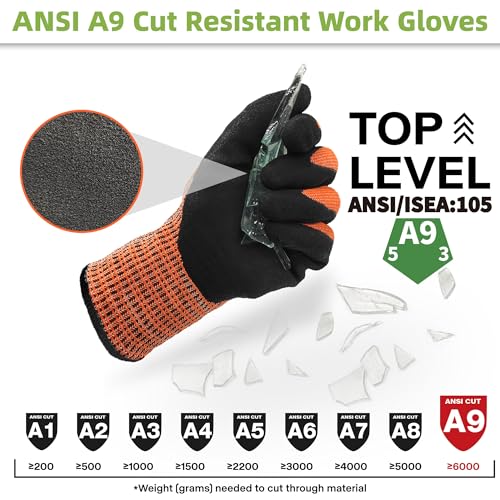 Schwer ProGuard Highest Level Cut Resistant Work Gloves PR3326 for Extreme Protection,ANSI A9 Cut Gloves with Reinforced Thumb, Non Slip, Breathable, Durable, Touch-screen, Orange 1 Pair XL - color: Orange, size: X-Large