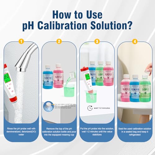 pH Meter Calibration Solution Kit, Includes 4.00, 7.00 and 10.01 | pH Probe Calibration Buffers,Tester Accessories 250 ml *3(8.4 fl oz) - color: Blue Red