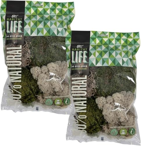 Variety Mix Moss for Terrarium Habitats, Medium 2-Pack | Preserved Moss for Reptiles, Amphibians & Invertebrates Terrariums, Humidity Control, Soft, Dye-Free, Family Owned, USA Made - size: Medium 2-pack, style: Variety Mix